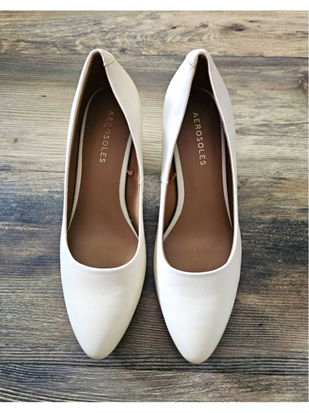 Aerosoles Women's White Leather Pointed Toe Slip-On Block Heel Pumps 6.5